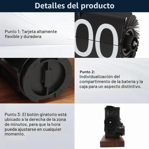 Vista 8 de Reloj de escritorio abatible, reloj digital retro de mesa abatible, decoración moderna de mediados de siglo, funciona con pilas, funciona