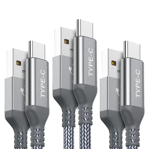 Vista 10 de AkoaDa Cable USB tipo C, paquete de 3 cables de carga rápida USB A a USB-C 3.1A de 10 pies para iPhone 17/16/16 Pro/16 Pro Max/15 Galaxy S25 FE S25