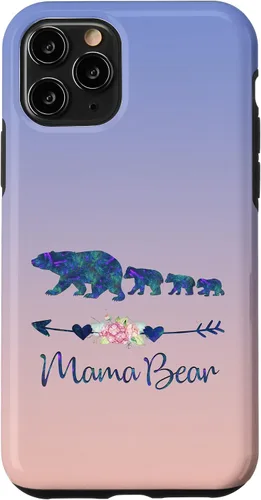 Vista 29 de Teal Blue Purple Floral Mama Bear Three Cubs Blue Pink Case for iPhone 17