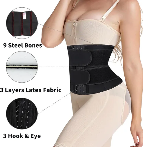 Vista 5 de Atbuty Entrenadores de cintura de torso corto para mujer, corsé debajo del busto, de látex, faja deportiva de reloj de arena