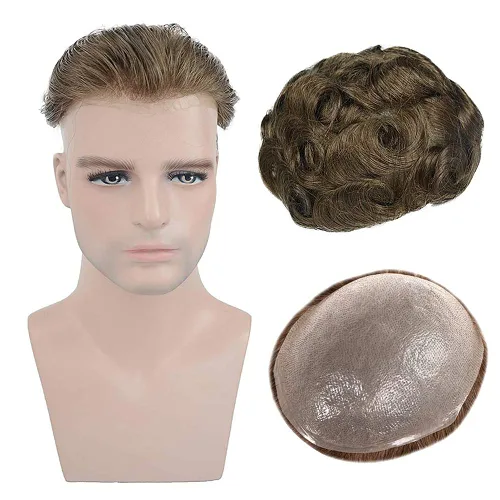 Vista 13 de Amiable toupee para hombres 0.001 in ultra suave piel fina para hombre, pieza de cabello humano real para hombres, sistema de reemplazo de cabello