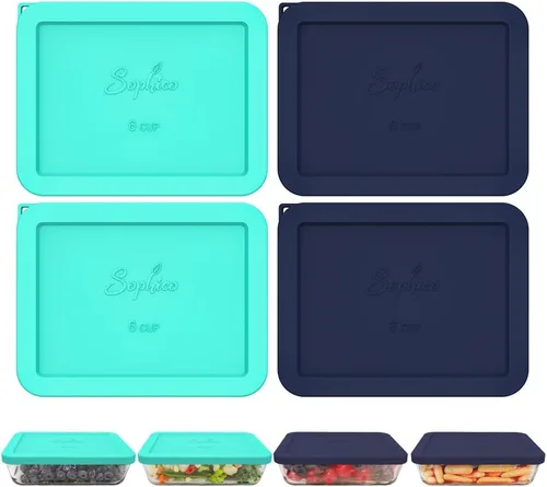 Vista 10 de Sophico Tapa de almacenamiento rectangular de silicona para 6 tazas de repuesto para cuencos de vidrio Pyrex 7211-PC, recipiente no incluido (MIX)
