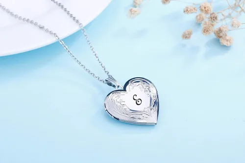 Vista 4 de YOUFENG - Collar con medallón con imágenes y letras del alfabeto A-Z, chapado en platino, regalo para mujer