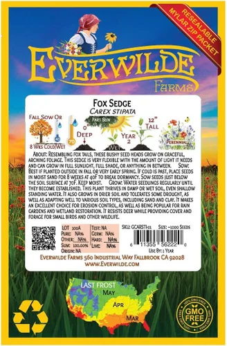 Vista 2 de Everwilde Farms - 1000 semillas de hierba nativa Fox Sedge - Paquete de semillas jumbo Gold Vault