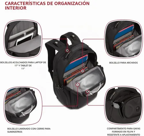 Vista 4 de SwissGear Endure ScanSmart – Mochila para portátil con tecnología TSA aprobada – Compatible con la mayoría de laptops de 17" – Múltiples bolsillos