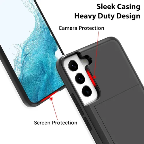Vista 5 de Funda tipo cartera para Samsung Galaxy S22 con ranura para 2 tarjetas de crédito Funda a prueba de golpes Hybrid Heavy Duty Protection Armor Funda