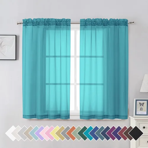 Vista 199 de Aiyufeng 2 paneles de cenefa transparente negra de 14 pulgadas de largo, cortinas cortas negras transparentes para dormitorio, cortinas de cocina