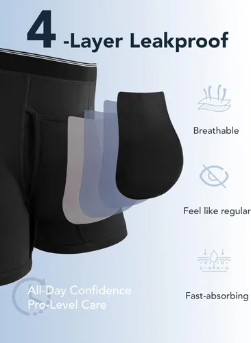 Vista 3 de Ropa interior lavable para incontinencia para hombre, calzoncillos bóxer de algodón, 3.4 fl oz de absorción, ropa interior a prueba de fugas