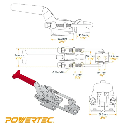 Vista 6 de POWERTEC - Pinza de palanca POWERTEC 20306 con enganche de cierre, capacidad de 2000 libras, 40341