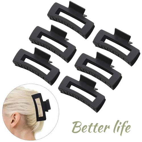 Vista 5 de Paquete de 12 pinzas tipo garra cuadradas negras, pinzas tipo garra rectangulares grandes y pequeñas neutrales, pinzas para cabello grandes mate