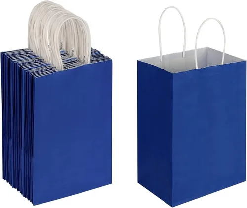 Vista 2 de Oikss Cada paquete de 50 bolsas pequeñas de papel kraft azul y morado con asas a granel
