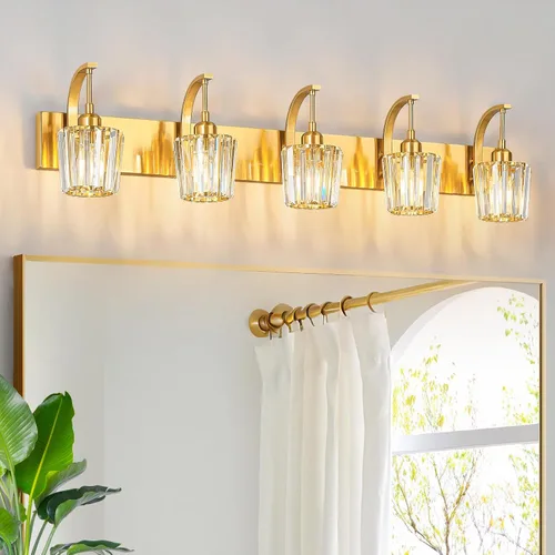 Vista 38 de Luces de tocador de cristal de 3 luces negras para tocador de baño, modernas lámparas de baño de cristal sobre espejo de 23.62 pulgadas de largo