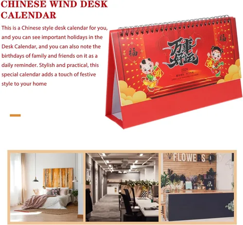 Vista 6 de NUOBESTY Calendario chino de escritorio 2024, calendario del año del dragón, calendario de escritorio chino lunar en espiral, calendario