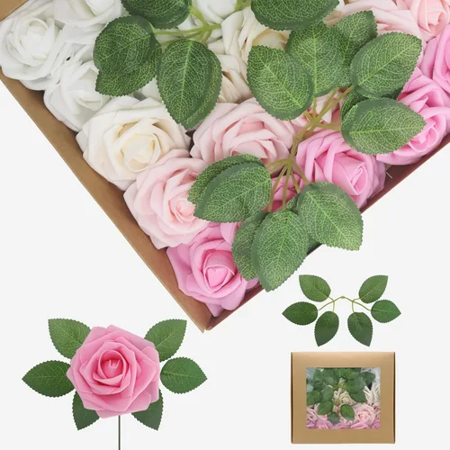 Vista 18 de Flores artificiales, rosas falsas de espuma de aspecto real, combo de flores artificiales de boda para ramos de boda, centros de mesa, arreglos