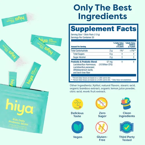 Vista 6 de HIYA - Probiótico diario para niños para apoyo intestinal e inmunológico, 20 barras