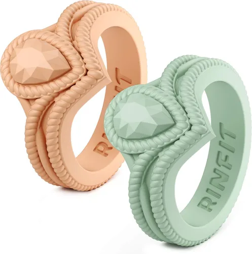Vista 19 de Rinfit - Anillos de silicona para mujer - Anillo de compromiso en forma de pera de silicona - Alianzas de boda de goma para mujer - Diseño patentado