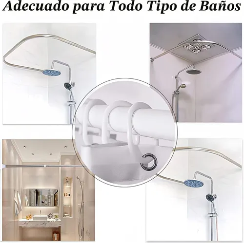 Vista 7 de Juego de cortinas de ducha familiares AZHM Negro para baño con cortina de ducha y alfombras y accesorios Decoración de baño con cortina y 12 ganchos