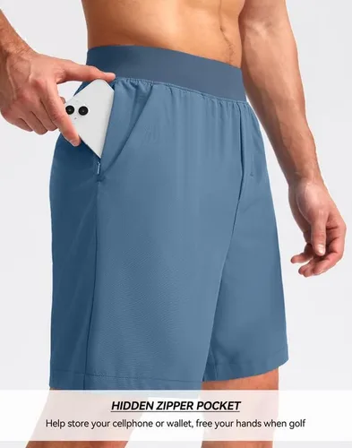 Vista 4 de Pudolla Men's Runing Athletic Shorts 7 Inch Lightweight Workout Shorts for Men Summer Gym Casual with Zipper Pocket