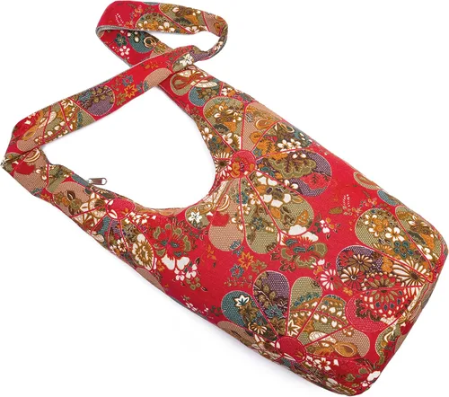 Vista 218 de Bolsa de hombro para mujer, de lona en estilo hippie/bohemio para llevar cruzada al hombro, disponible en diferentes colores y estampados