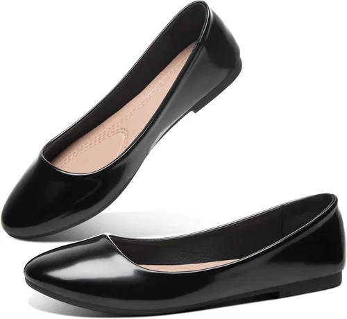 Vista 17 de Obtaom Zapatos planos de puntera redonda para mujer, zapatos de ballet negros para niñas