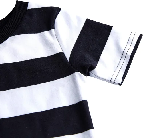 Vista 4 de Spring&Gege Camiseta de manga corta con cuello redondo de algodón a rayas para niños