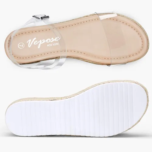 Vista 8 de Vepose Sandalias de plataforma 876 para mujer, con doble correa elástica, bonita sandalia de verano con punta abierta