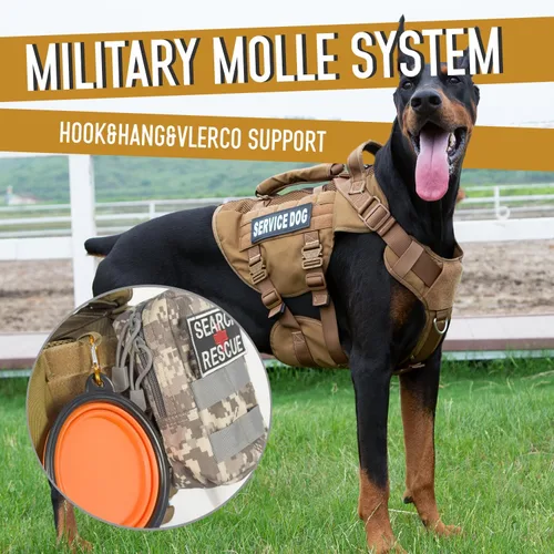 Vista 5 de Chaleco de servicio para perros grandes, arnés táctico marrón con Molle militar, malla transpirable y hebilla de metal de 1.49 oz - Talla M