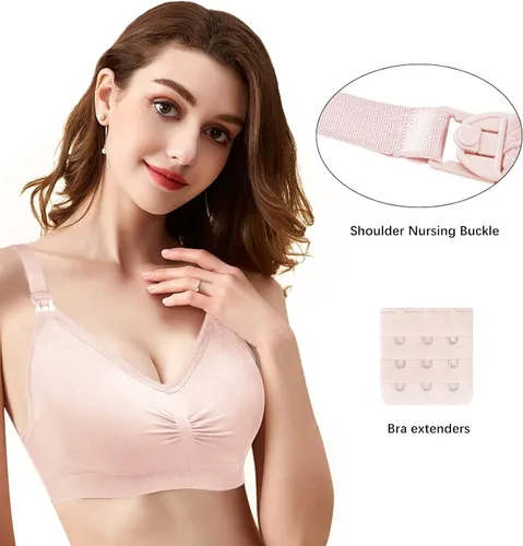 Vista 3 de Angelhood Nursing Bra 5 Pack Womens Maternity Breastfeeding Bra Seamless Wireless Sleep Bra with Bra Extenders
