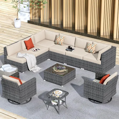 Vista 8 de HOOOWOOO Patio Sectional Furniture Set,2 Piece Couch Set with 2 Matching Armless Chairs(Beige)