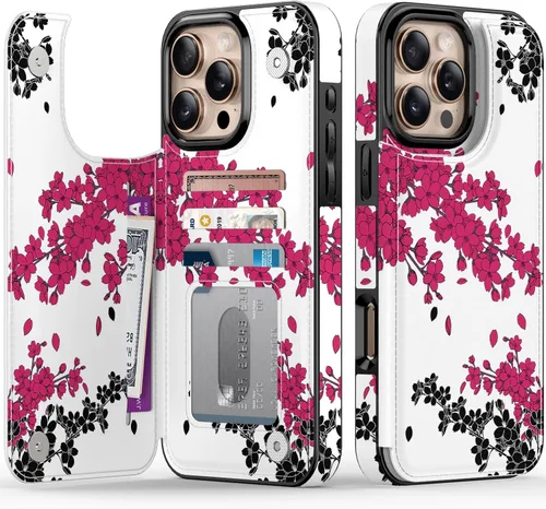 Vista 32 de FUNMIKO Funda tipo cartera para iPhone 13 con tarjetero, bloqueo RFID, protección de grado militar y obras de arte impresas con rayos UV, cierre