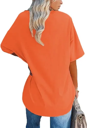 Vista 9 de Aoang Camisetas gráficas de gran tamaño para mujer, cuello redondo, manga corta, blusa