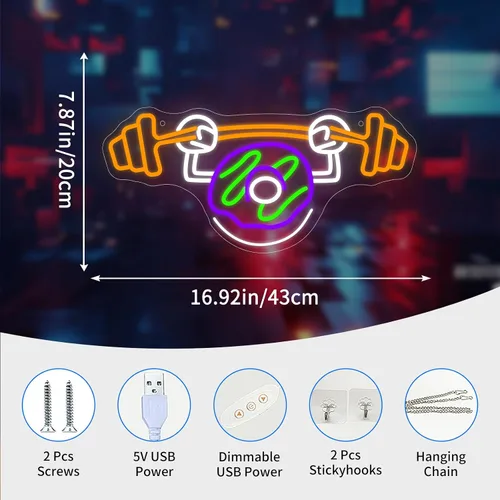 Vista 2 de Letrero de neón de levantamiento de pesas para decoración de pared, letras iluminadas, letrero LED de negocios, regalo de fiesta deportiva, letrero