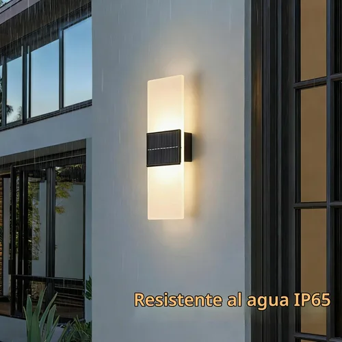Vista 3 de Luces Solares de Pared para Exteriores, Paquete de 2 IP65 Impermeable Modernas Linternas Solares LED de Acrílico para Exteriores, Accesorios