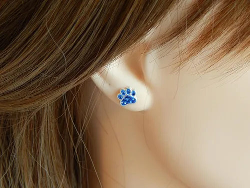 Vista 3 de Aretes de plata de ley 925 con estampado de pata (elige tu estilo) (sin níquel)