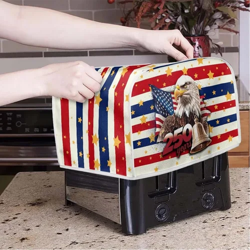 Vista 3 de Cubierta de protección contra el polvo del horno tostador de 2 rebanadas 250 años de celebración con bandera americana águila tostadora máquina