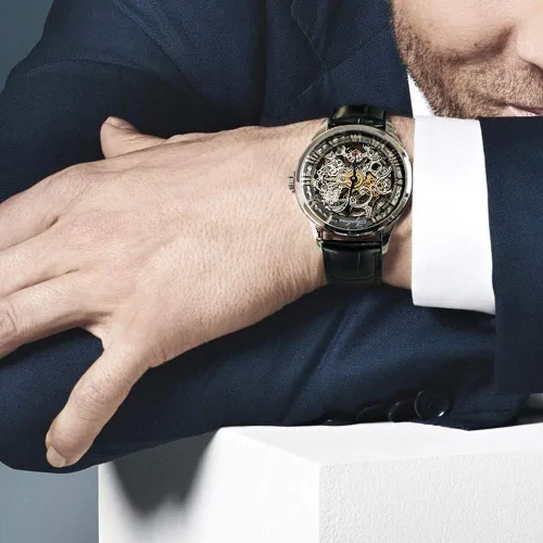 Vista 6 de AGELOCER Reloj mecánico automático tallado hueco impermeable de acero inoxidable relojes de negocios para hombre