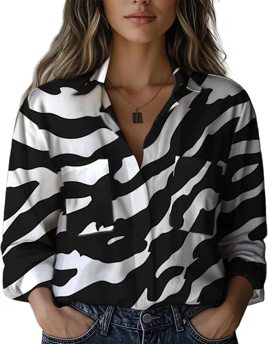Vista 15 de Summer Tops for Women Lightweight Button Flowy Shirts Boho Long Sleeve Blouses Casual Clothes with Pockets