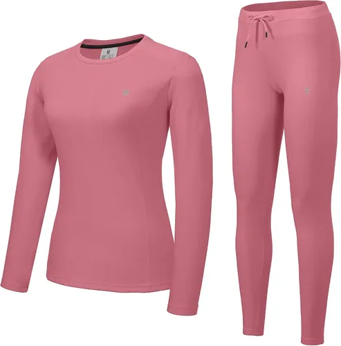 Vista 9 de Little Donkey Andy Conjunto de ropa interior térmica con forro polar para mujer, capa base, calzoncillos largos para clima frío, parte superior e