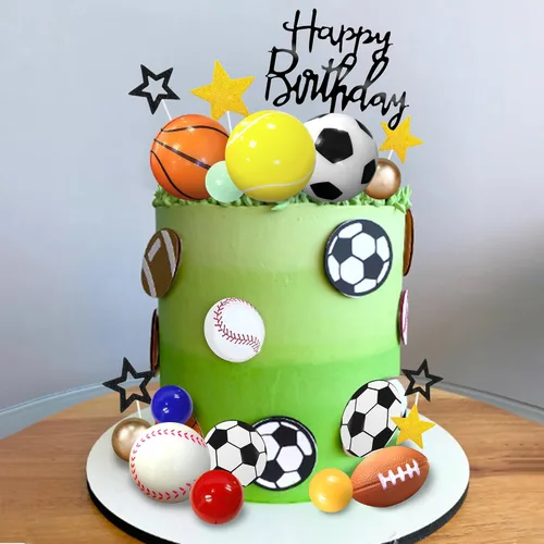 Vista 5 de 37 piezas de decoración de pasteles deportivos con fútbol, fútbol, béisbol, baloncesto, tenis, golf, suministros de cumpleaños