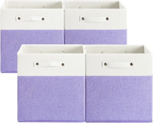 Vista 15 de FinishingBo Contenedores de almacenamiento de lino fino de 13 x 13 pulgadas con asas, cajas de cubo de tela, organizadores de cestas para estantes