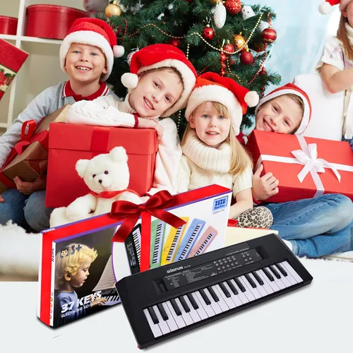 Vista 6 de Teclado de piano para niños, teclado de música portátil de 37 teclas, aprendizaje temprano, música electrónica, instrumento de piano para niños