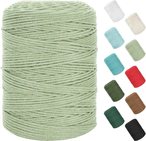 Vista 130 de Cuerda de macramé de 0.079 in x 220 yardas (656 pies), cuerda de algodón natural para colgar en la pared, ganchos de plantas, manualidades Verde