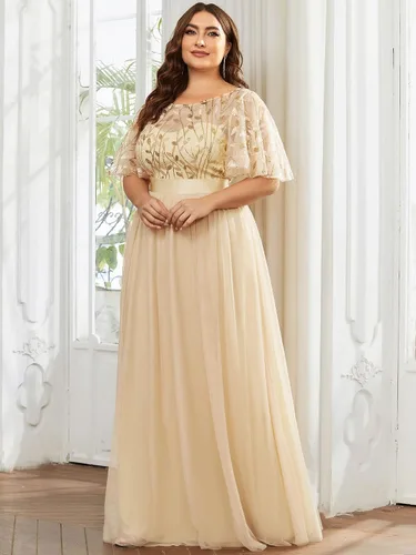 Vista 4 de Ever-Pretty Vestido de fiesta de noche de tul con lentejuelas y cuello redondo de talla grande para mujer 0904-PZ