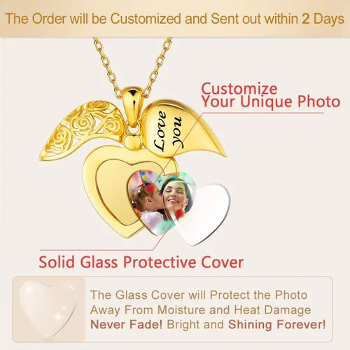 Vista 5 de Custom4U Collar de medallón personalizado para mujer, collar de medallón de corazón de plata que sostiene la imagen, cadena conmemorativa de 16 a 22