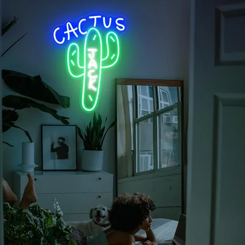 Vista 6 de Letrero de neón Cactus Jack - Letreros de neón LED con atenuación para decoración de pared 15.7 X 11.8 pulgadas, luces de neón de color alimentadas