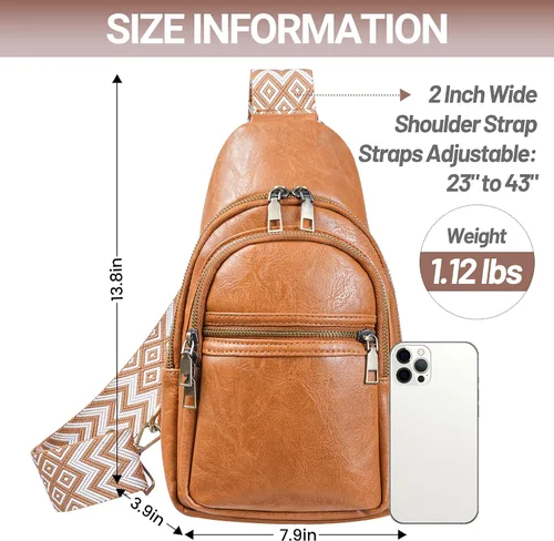 Vista 5 de Bolso bandolera para mujer, de piel sintética, bolso bandolera pequeña, mochila cruzada multiusos para el pecho, para mujer, ciclismo