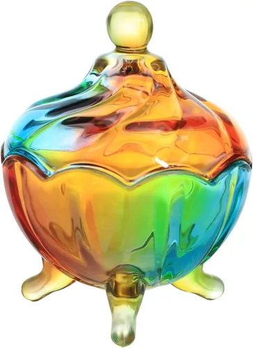 Vista 9 de SOCOSY Royal Rainbow - Tarro de boticario con patas de cristal en relieve con tapa, tarro de cristal transparente para bufé de dulces, 22 onzas