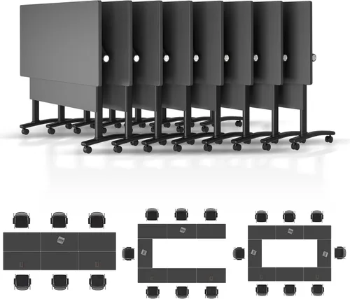 Vista 18 de Mesa de conferencia plegable con ruedas, mesa de entrenamiento abatible de W-nogal