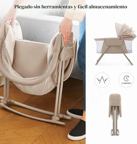 Vista 6 de Kinderkraft LOVI Cuna de Viaje para Bebé, Cuna Portátil Plegable con Mosquitera Integrada, Capota Ajustable y Función de Cuna Adicional, Beige