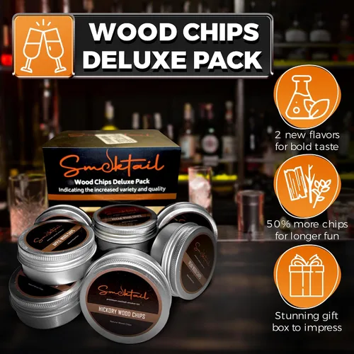 Vista 2 de Paquete de 8 chips de madera para ahumar cócteles, paquete de 8 chips de madera, paquete de repuesto para kit de ahumador de cóctel, accesorios